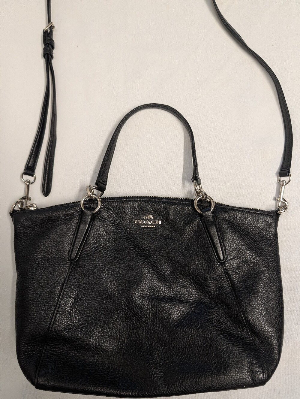 Coach Kelsey Black Leather Tote Hand Bag, Removable Shoulder / Crossbody Strap
